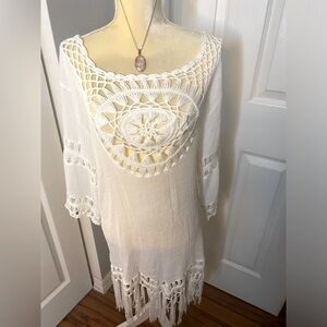 ASHA White Coverup with Crochet & Fringe